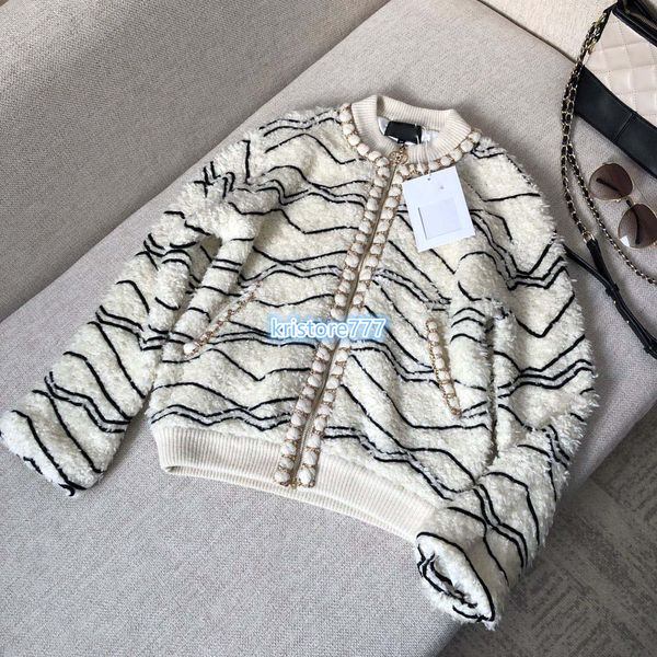 

women luxury design wool blend jersey jackets with teddy bear coat high end custom girls runway knitwear bomber geometric short shirts, Black;brown