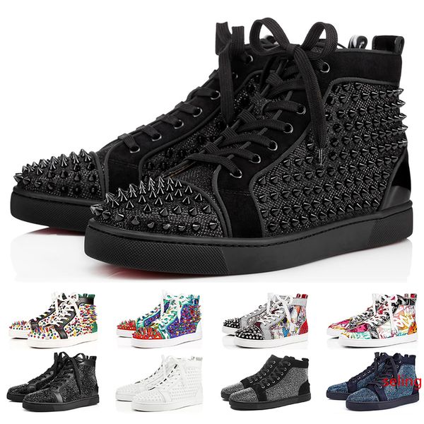 

2019 designer sneakers red bottom shoe low cut studded spikes luxury shoes for men and women shoes party wedding crystal leather h3