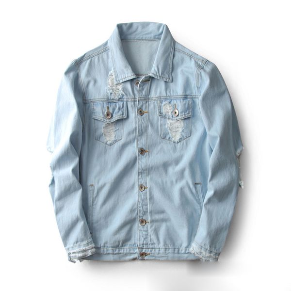 

мода kanye мужская и женская джинсовая куртка европейская американская уличная одежда мода хип-хоп стиль винтажные дырки джинсы топ азиатски, Black;brown