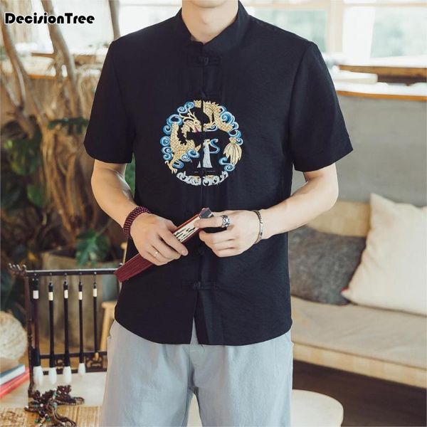 

2020 chinese style kimono men shirt half sleeve casual streetwear men shirt man linen kimono clothes, Red
