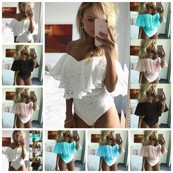 

2021 europe united states fashion solid color lace lotus leaf side chest thin conjoined pants,support mixed batch, Black;white