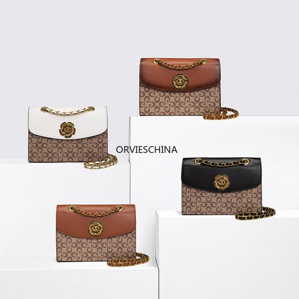 

designer bag women 2020 new camellia kou guchi flip bag joker women's retro color matching chain small square bag