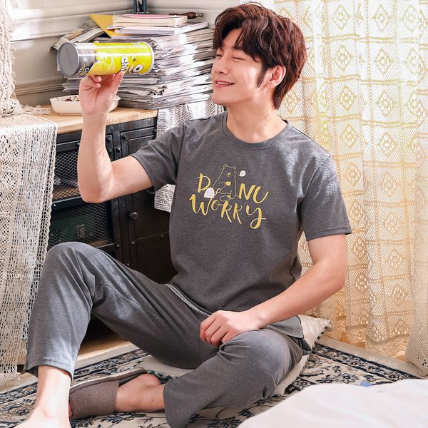 

men pajamas spring and summer cotton short-sleeved korean -style trousers thin section can be worn outside leisure men 's c, Black;brown
