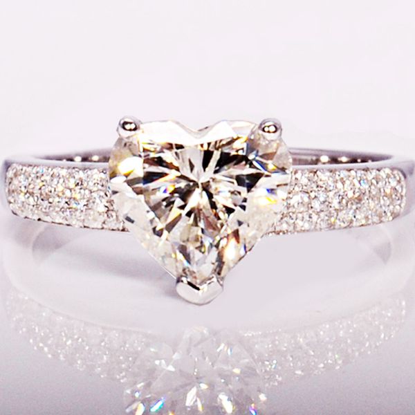 

fashion romantic love gift jewelry 100% original pure 925 silver wedding rings 10mm heart cz zircon engagement rings size 5-12
