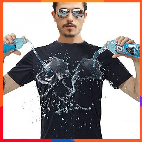 

boussac men running anti-dirty waterproof t shirt creative hydrophobic breathable quick dry short sleeve t shirt men, Black;blue
