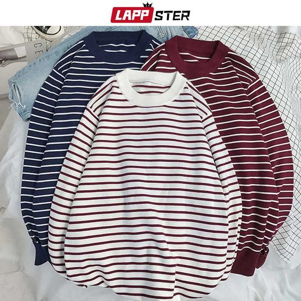 

падение плеча полосатые корейский стиль свитера 2019 мужчин пуловер мужчины o-образным вырезом свитер harajuku пара повседневный черный свит, White;black