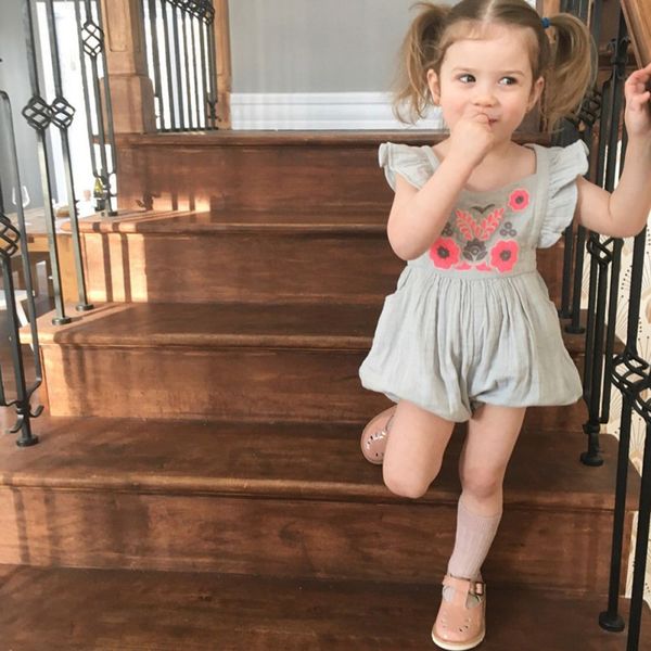 

новорожденные девушки летний комбинезон детские с коротким рукавом вышитые комбинезоны дети малыш чистый хлопок боди v, Blue