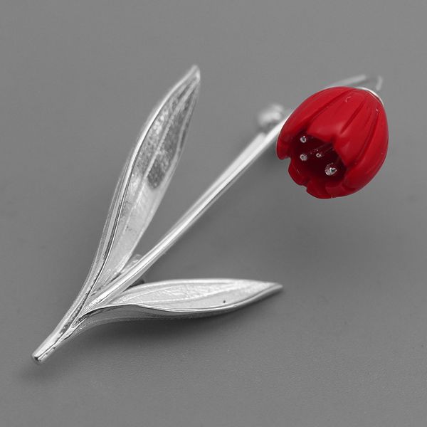 

inature 925 sterling silver red coral lily of the valley flower brooches for women wedding party jewelry, Gray