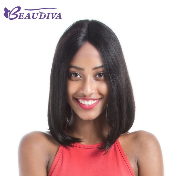 

beaudiva lace front human hair wig 130% density brazilian virgin hair straight for black women natural kim k wigs, Black;brown
