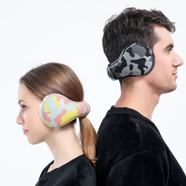 

fashion knitted earmuffs winter fleece earmuffs for women foldable ear camouflage warmers ear adjustable warm plush, Blue;gray