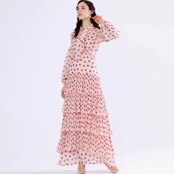 

women's runway dress bow collar long sleeves floral printed high street tiered ruffles elegant casual maxi dress, Black