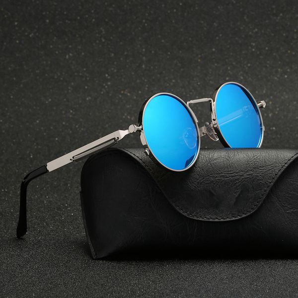 

2019 new metal round frame spring leg sunglasses men women street snap travel sun glasses anti-uv eyewear, White;black
