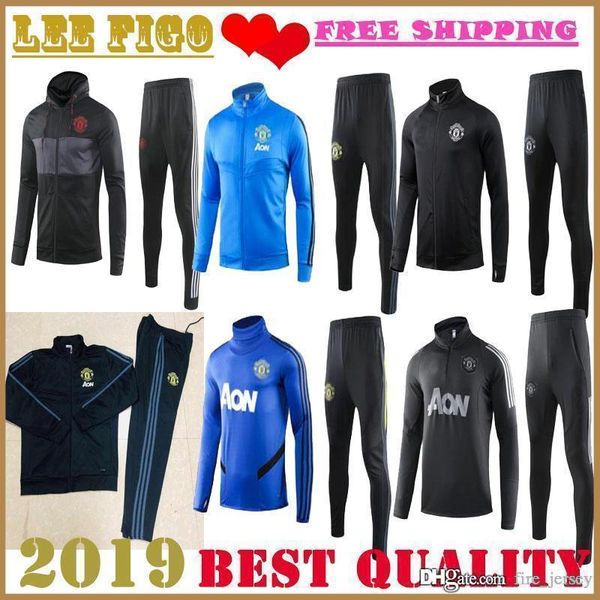 

manchester soccer jacket training suit # pogba lindelof rashford # 19-20 man utd football tracksuit jacket suit size:s-xxl, Black;blue