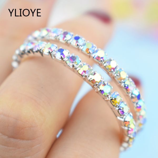 

ylioye 2019 big circle hoop earrings crystal rhinestone 100% silver plated earrings for women fashion jewelry wedding party gift, Golden;silver