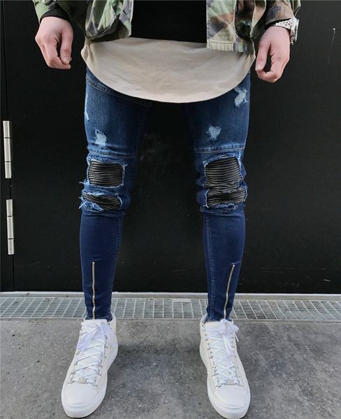 

новое прибытие mens конструктора jeans fashion промытые и distrressed тощий длинные карандаш джинсы улица стиль casual мужские брюки, Blue