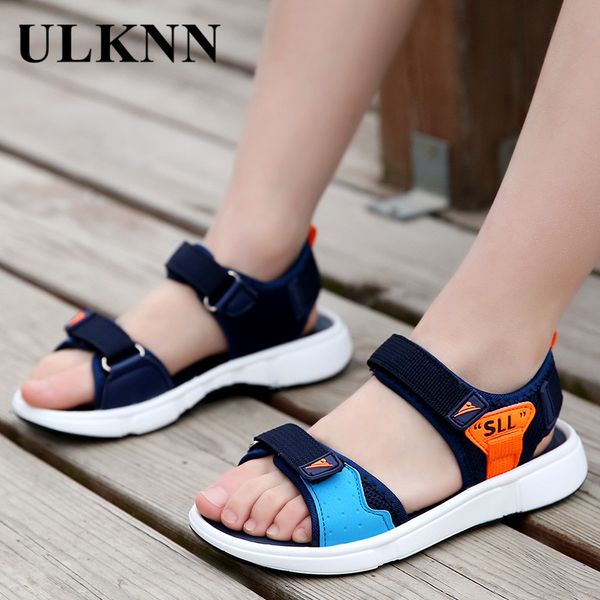 

ulknn boy's sandals 2020 summer new style children's beach shoes kids soft bottom sandals big virgin boy, Black;red