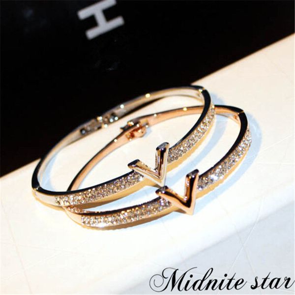 

ms letter v cz crystal arm bracelet bangles jewelry bracelets for women arm cuff pulseiras para as mulheres elegant gift, Black