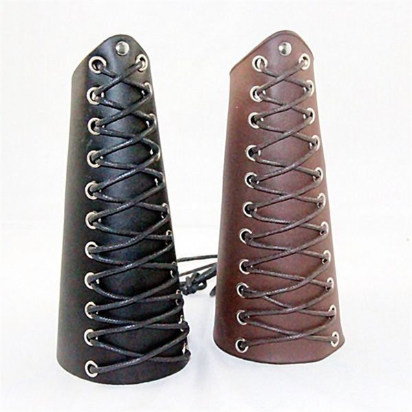 

men game cosplay genuine leather bracers arm armor warrior steampunk punk armband medieval cuff, Black;red