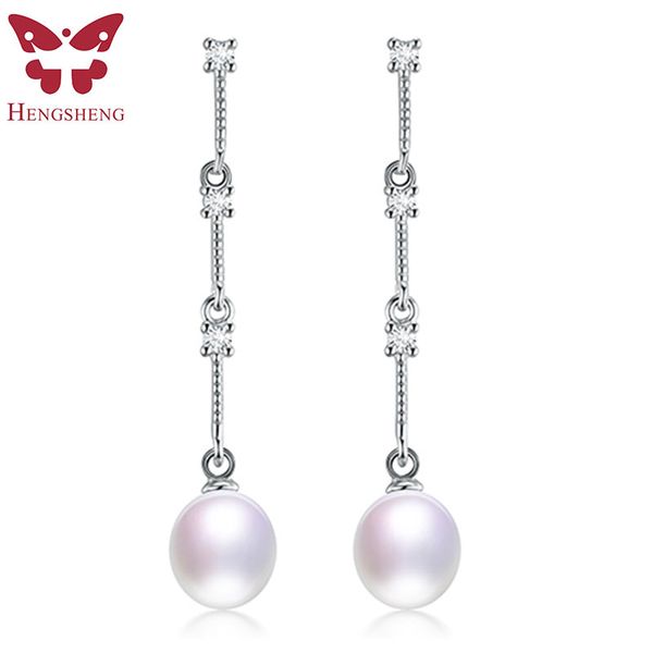 

popuplar long 8-9mm drop pearl earrings 925 sterling silver earrings for women 100% genuine pearl earings fashion jewelry 2019, Golden;silver