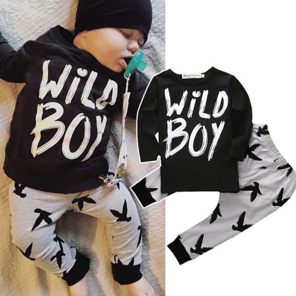 

2pcs newborn toddler infant kids baby boy clothes t-shirt +pants outfits set, White