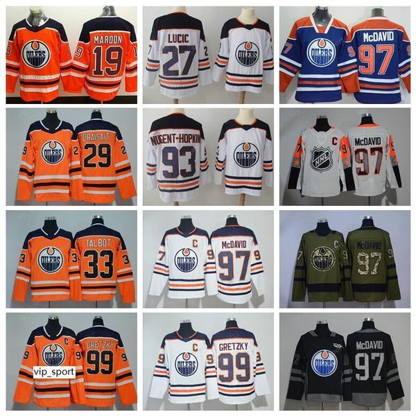 

хоккей на льду эдмонтон ойлерз трикотажные изделия man 19 patrick maroon 29 leon draisaitl jersey 19 патрик maroon 33 кэм тэлбот райан ньюдж, Black;red