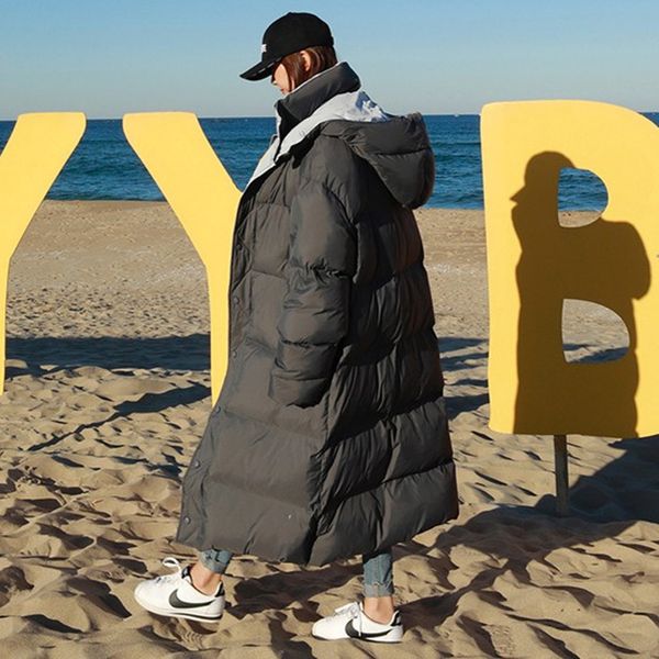 

voobuyla пальто зимы женщин parka сыпучие x-long jacket с карманы повседневный стиль устойчив воротник с капюшоном завышением хлопка parkas, Black