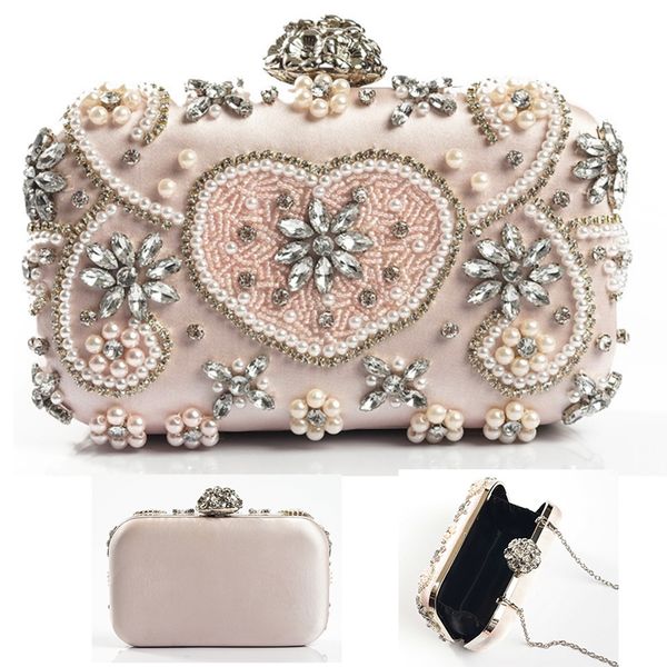

fashion pearl diamond women xiyuan evening bags white rhinestone clutch party bags luxury hollow out beaded lady chain clutch