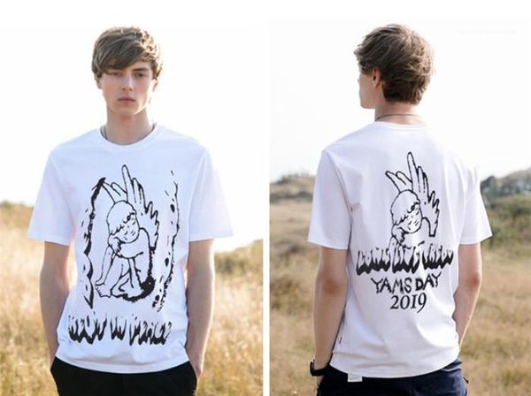 

sleeve mens tees travis scott yams day print mens designer tshirts hiphop rapper angel mens summer short, White;black