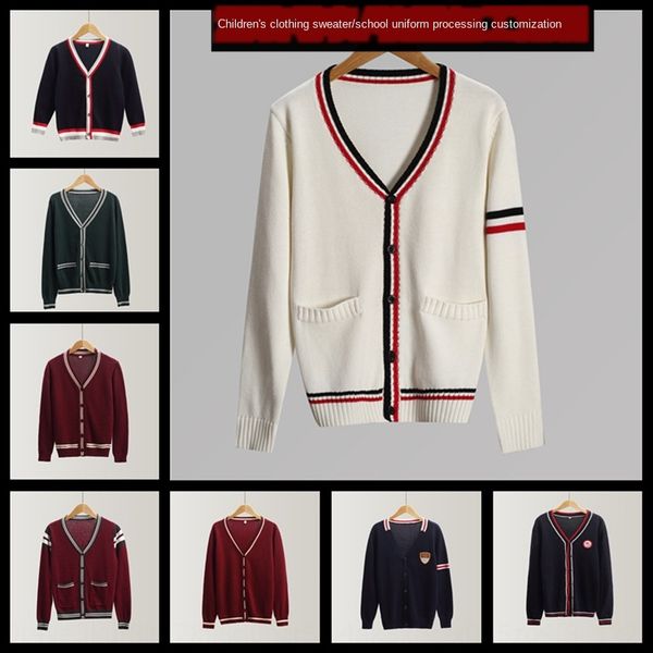 

wsygt british kindergarten cotton sweater knitted cardigan men's and women's children's primary and secondary school uniform, Blue