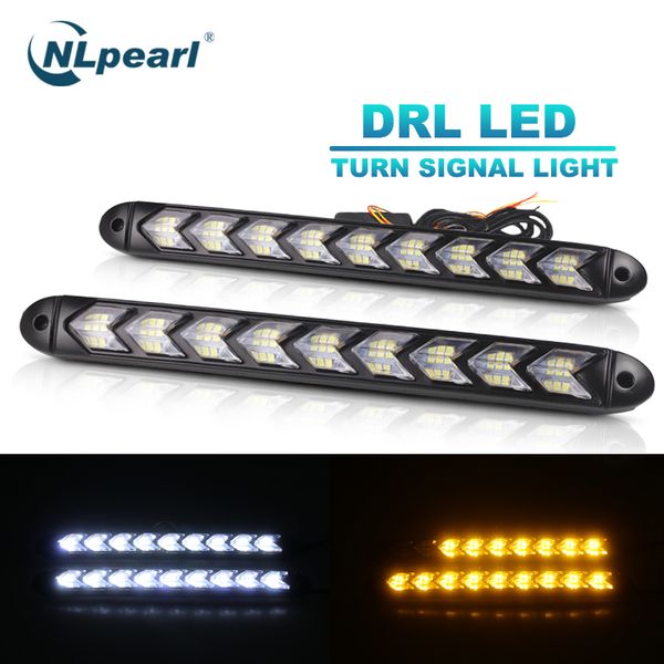 

nlpearl 2x car light assembly streamer daytime running light waterproof sequential led drl turn signals daylight white yellow