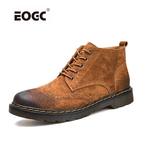 

genuine leather men boots autumn winter ankle boots fashion footwear lace up shoes men vintage men shoes cj191205, Black