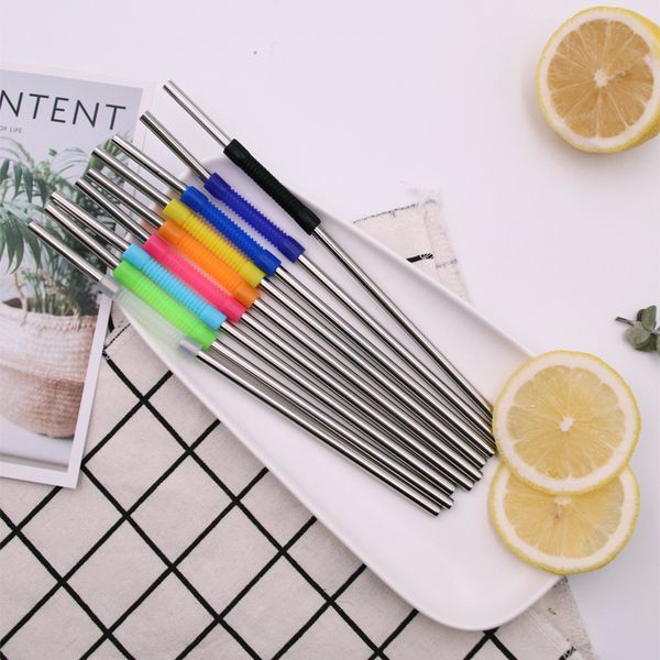 

215mm*6mm foldable eco-friendly metal straw colorful cocktail drinking straws tea milk reusable drinks pipes