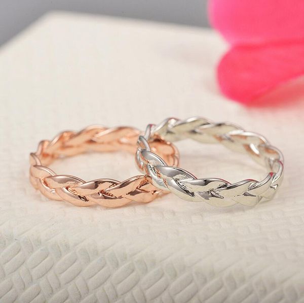 

мода простых женщин розового золота сплава серебро стек витое кольцо свадьбы подарок ювелирных изделий размер 6 ~ 10, Silver