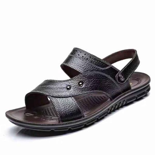 

quality printed beauty head real leather slides shoes men fashion sandals causal summer flip flops slippers shoes shoe09 p113, Black