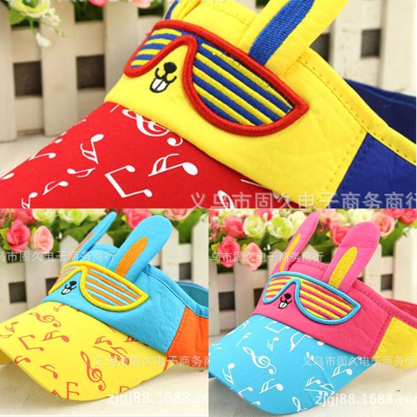 

children's summer glasses note long ear rabbit embroidered glasses empty hat children's sun hat, Yellow