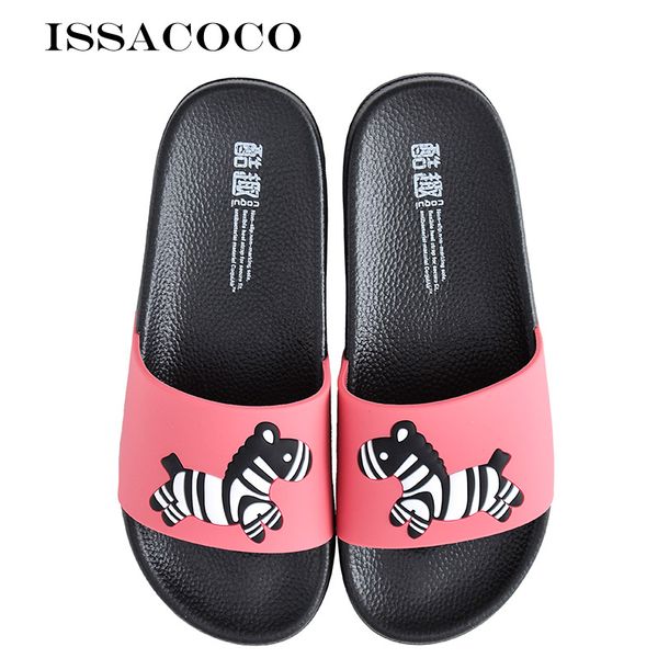 

issacoco women summer flat home slippers women's cute animal slippers fashion beach couple pantuflas chinelos, Black