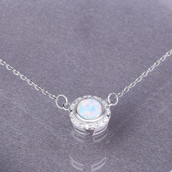 

kelitch new 925 sterling silver chokers chain inlay cubic zirconia with opal birthstone charm pendant necklace engagement bijoux