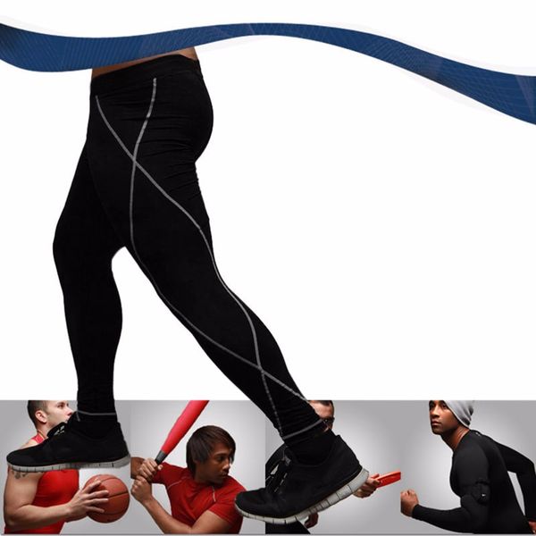 

muscle mens sport compression tight slim running gym fitness pants long leggings thermal under trousers joggers quick drying, Black;blue