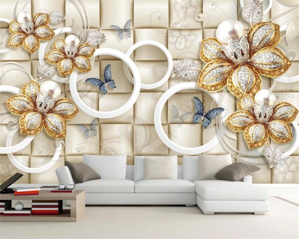 

custom luxury flower 3d wallpaper 3d circle luxury gorgeous pearl flower living room bedroom wallcovering hd wallpaper