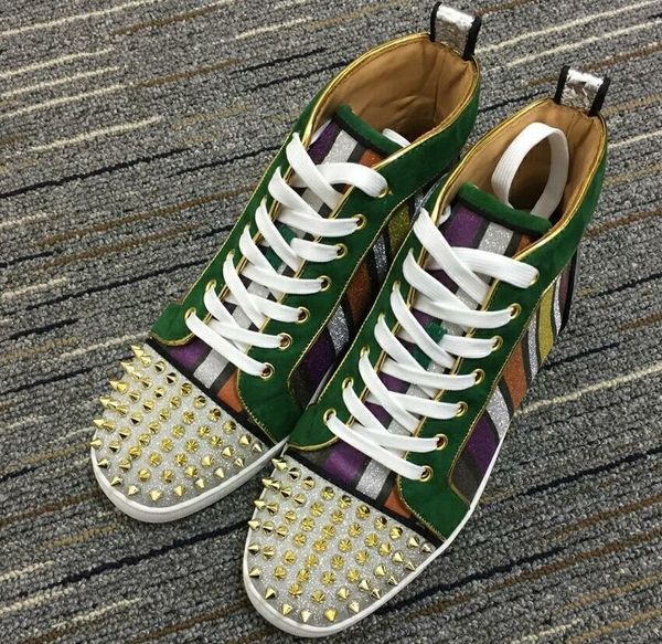 

2019 new designer brand studded spikes flats shoes red bottom shoes for mens women party lovers genuine leather sneakers size 36-45 c28, Black