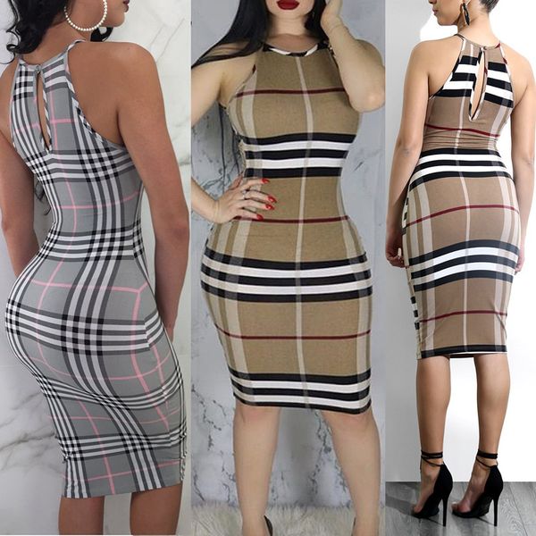 

women's bodycon spaghetti strap midi slip slim fit checked bandage dress, Black;gray