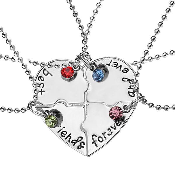 

4pcs/set heart english pendant ornaments fashion friends necklace good friends choker statement jewelry necklaces ing, Silver