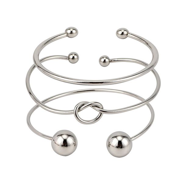 

new silver color vintage 3pcs/set knot ball adjustable open bangle sets for women fashion statement bangle, Black