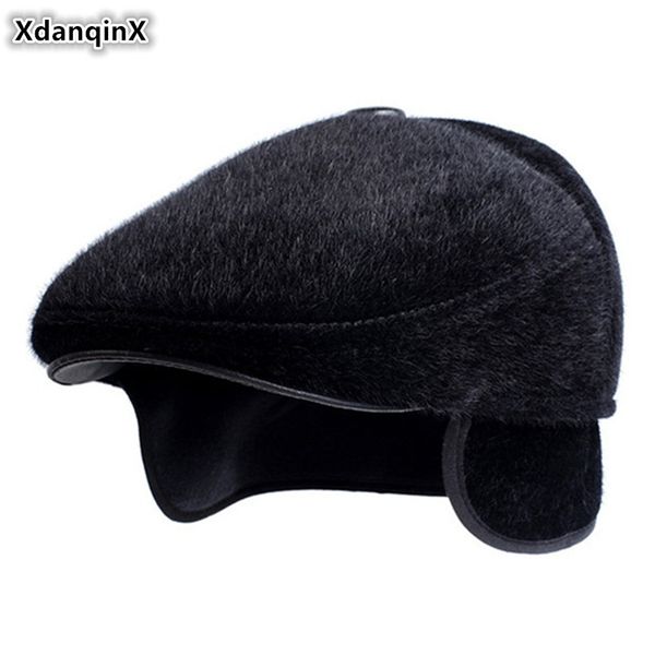

xdanqinx 2019 winter new fluffy hat for men plus velvet thickened berets men's warm earmuffs hats fashion classic dad's ski hat, Blue;gray