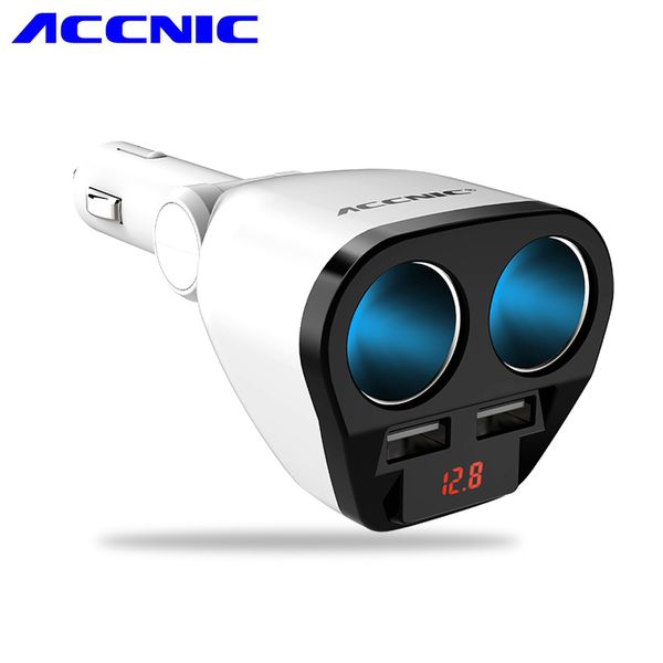 

accnic dc 12v /24v 120w universal 2 ways car cigarette lighter dual usb 5v 3.4a intelligent output with car voltage diagnostic