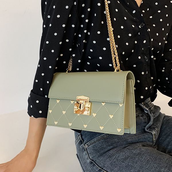 

elegant female flap square bag 2019 new quality pu leather women's designer handbag lock chain shoulder messenger bag purses