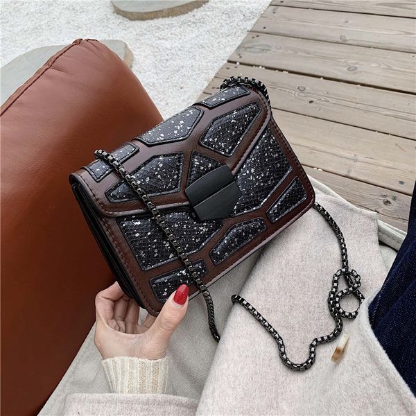 

cut out pu leather crossbody bags for women sequined shoulder messenger bag with metal lock lady travel flap desinger handbag