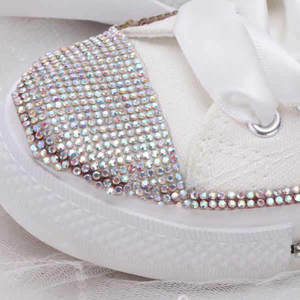 

women sneakers casual shoes new fashion breathable platform white soft footwears rhinestone crystal flats ribbon strap mx200425, Black