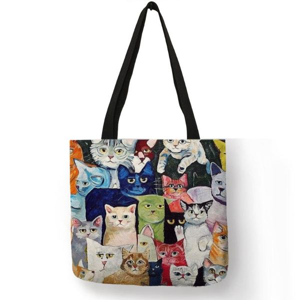 

прекрасный шаблон женщины totes смазливая мультфильм кошки image printed сумки эко белье мода путешествия практическая shoulder bag lady