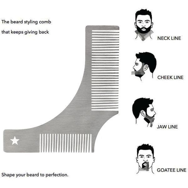 

1pcs men's stainless steel beard template beard comb styling comb care trim styling trim tools, Silver